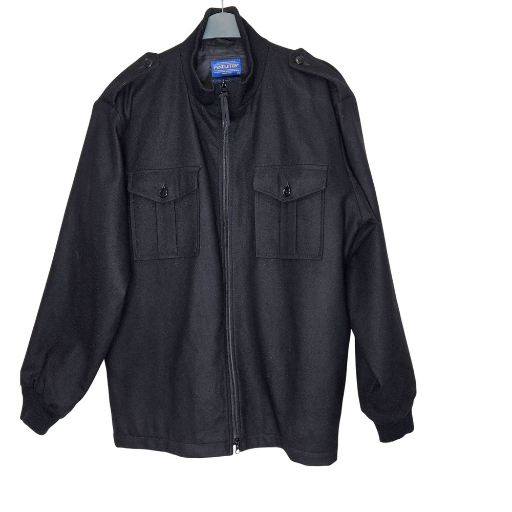 Pendleton Mens Black Wool‎ Military-Inspired Jacket Full Zip Button Epaulettes S